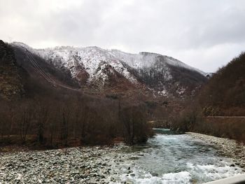 Scenic view of snowcapped mountains against sky