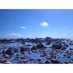 Scenic view of sea against blue sky