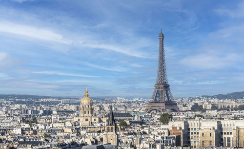 Panoramic aerial view of paris  with the eiffel tower in background