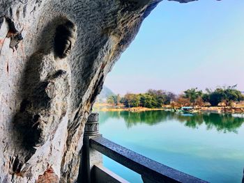 Scenic view of lake against clear sky