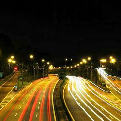 Light trails on road at night