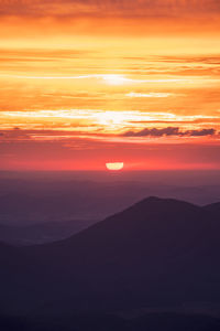 Scenic view of silhouette mountains against sky during sunset