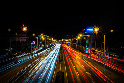 Light trails on road at night