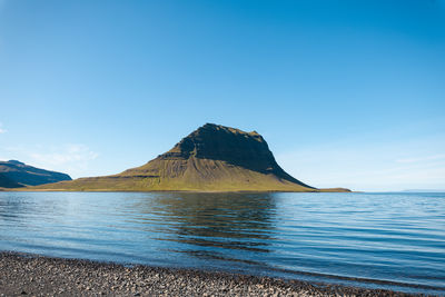 Scenic view of sea against clear blue sky