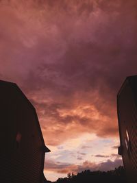 High section of building at sunset