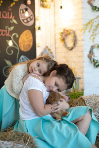 Holidays, spring, easter.portrait of girls