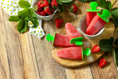 High angle view of fruits in bowl on table