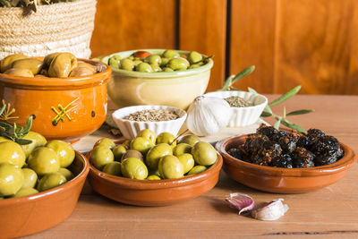 High angle view of fruits in bowl on table