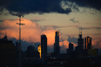 Silhouette buildings against sky during sunset