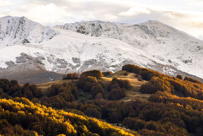 Scenic view of snowcapped mountains against sky