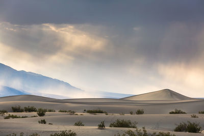 Scenic view of landscape and mountains against sky