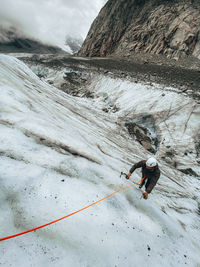 High angle view of person skiing on snow