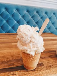 Close-up of ice cream on table