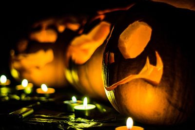 Close-up of illuminated jack o lantern