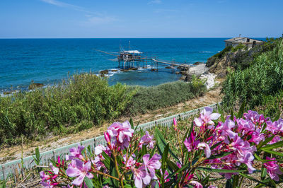 High angle view of a beautiful trabocco on the abruzzo coast