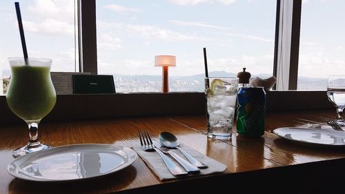 View of wine glass on table at restaurant