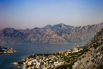 Panoramic view of lake with mountain range in background