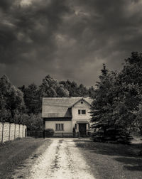 Houses amidst trees and buildings against sky