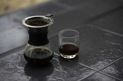 High angle view of coffee on table