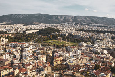 High angle view of townscape against sky