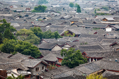 High angle view of buildings in town