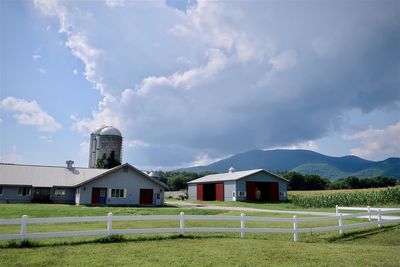 Farmland and mountains in background