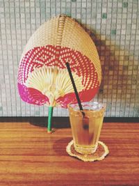 Close-up of red wine on table