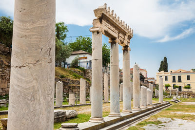 Ancient ruins at the roman agora located to the north of the acropolis in athens