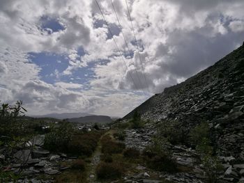 Scenic view of mountains against cloudy sky