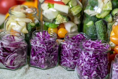 Close-up of chopped vegetables in container