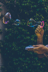 Close-up of hands against water