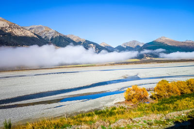 Scenic view of snowcapped mountain against sky