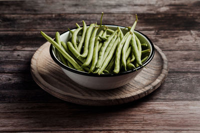 High angle view of noodles in bowl on table