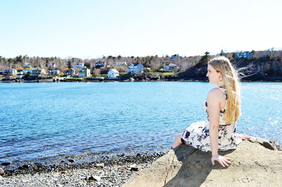 Woman standing in city