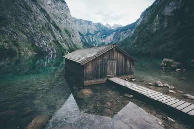 High angle view of houses by river