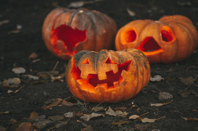 Jack o lantern on field