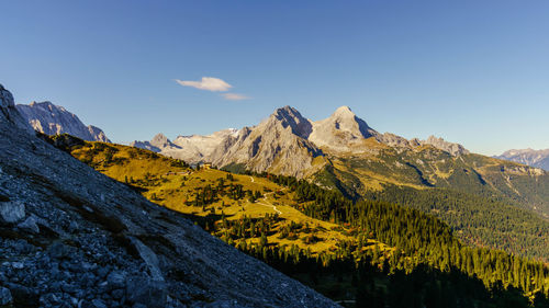 Scenic view of snowcapped mountains against sky