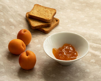 High angle view of breakfast on table