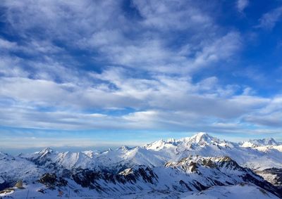 Scenic view of snowcapped mountains against sky