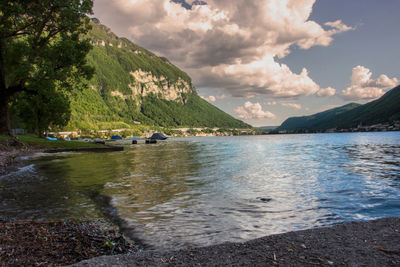 Scenic view of lake against sky