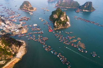 High angle view of boats in sea