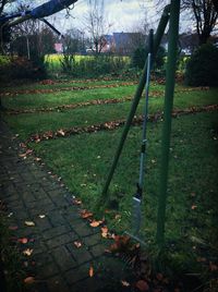 Fence on grassy field