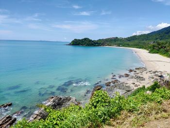 Scenic view of bay against sky
