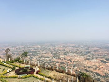 High angle view of landscape against clear sky