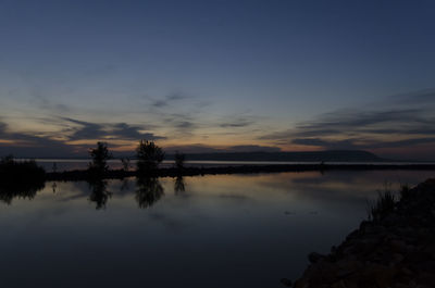 Scenic view of lake against sky during sunset