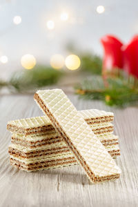 Close-up of christmas tree on table