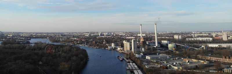 High angle view of river amidst buildings in city