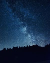 Low angle view of silhouette trees against sky at night