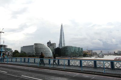 City skyline against cloudy sky