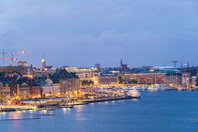 View of gamla stan and ostermalm stockholm skyline after sunset